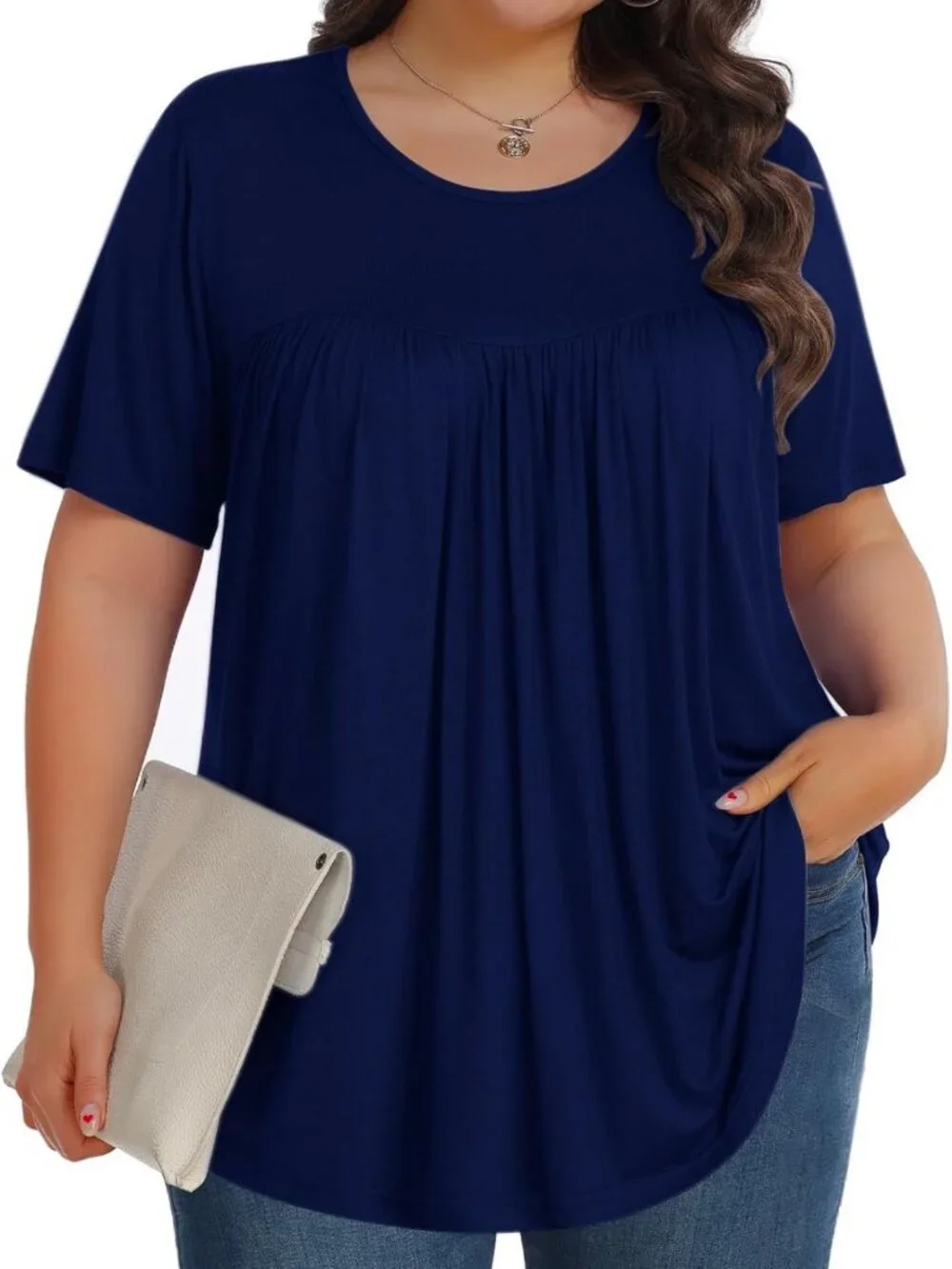 Plus Size Casual Tunic Tops for Women - Short Sleeve Crew Neck Soft Blouse 1X-5X
